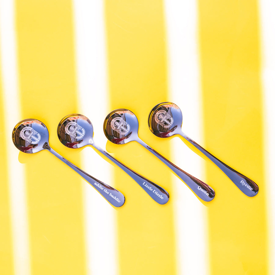 Black spoons laser engraved with logo and text